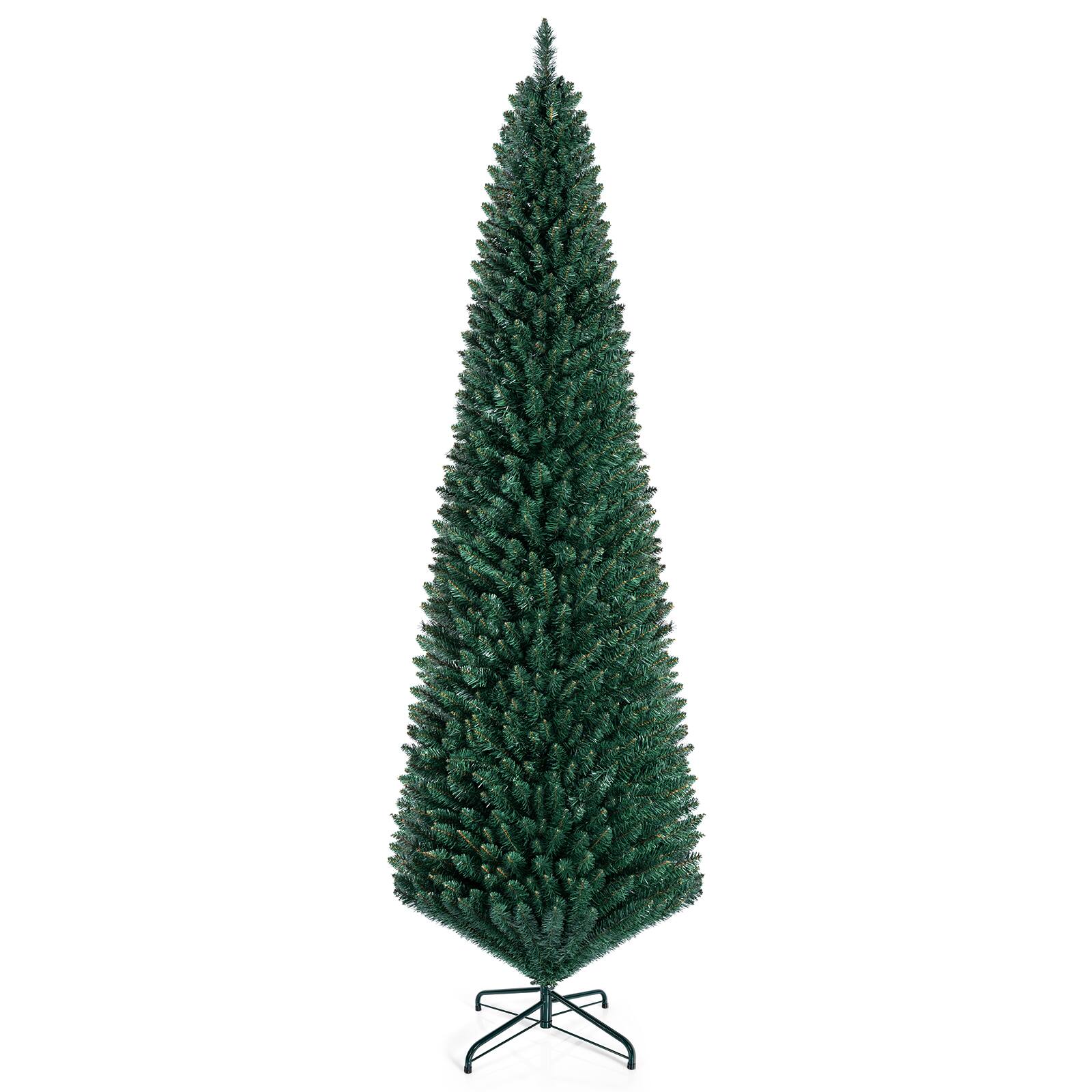 Front. Costway - Costway 8Ft PVC Artificial Pencil Christmas Tree Slim Stand - Green Non-Hinged.