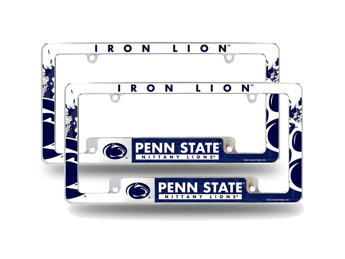 Penn State Nittany Lions - Iron Lion - Chrome Metal License Plate Frame with Bold Full Frame Design - Set of 2 Frames