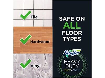 SAFE ON ALL FLOOR TYPES

Tile
Hardwood
Vinyl

Swiffer HEAVY DUTY DRY & WET
