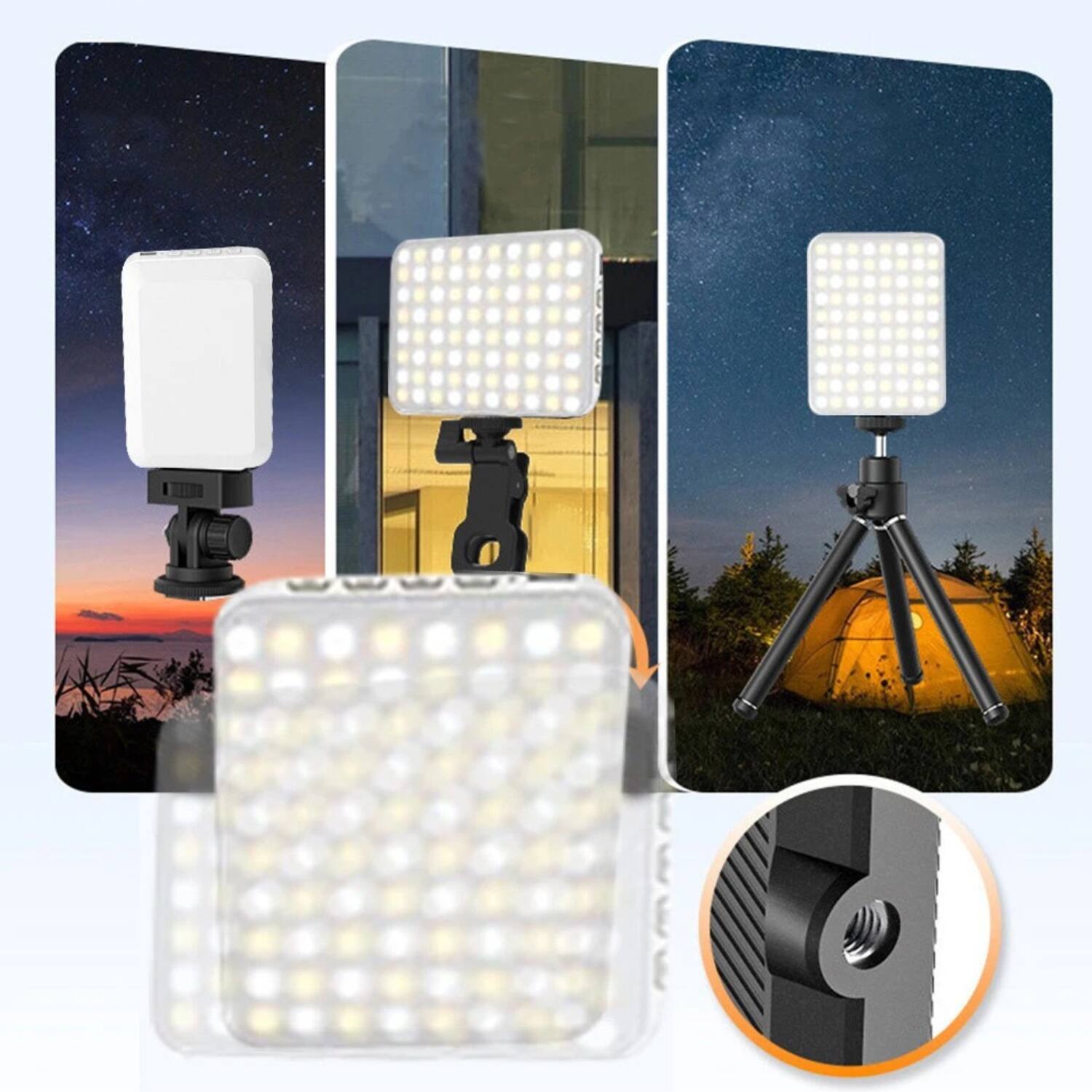 Back. Stock Preferred - 240LM Rechargeable Clip-On Selfie LED Light with 3 Modes - White.