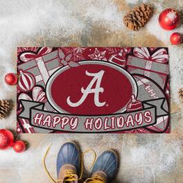 Evergreen Enterprises - Alabama Crimson Tide 28" x 16" Happy Holidays Christmas Turf Door Mat - Multicolor