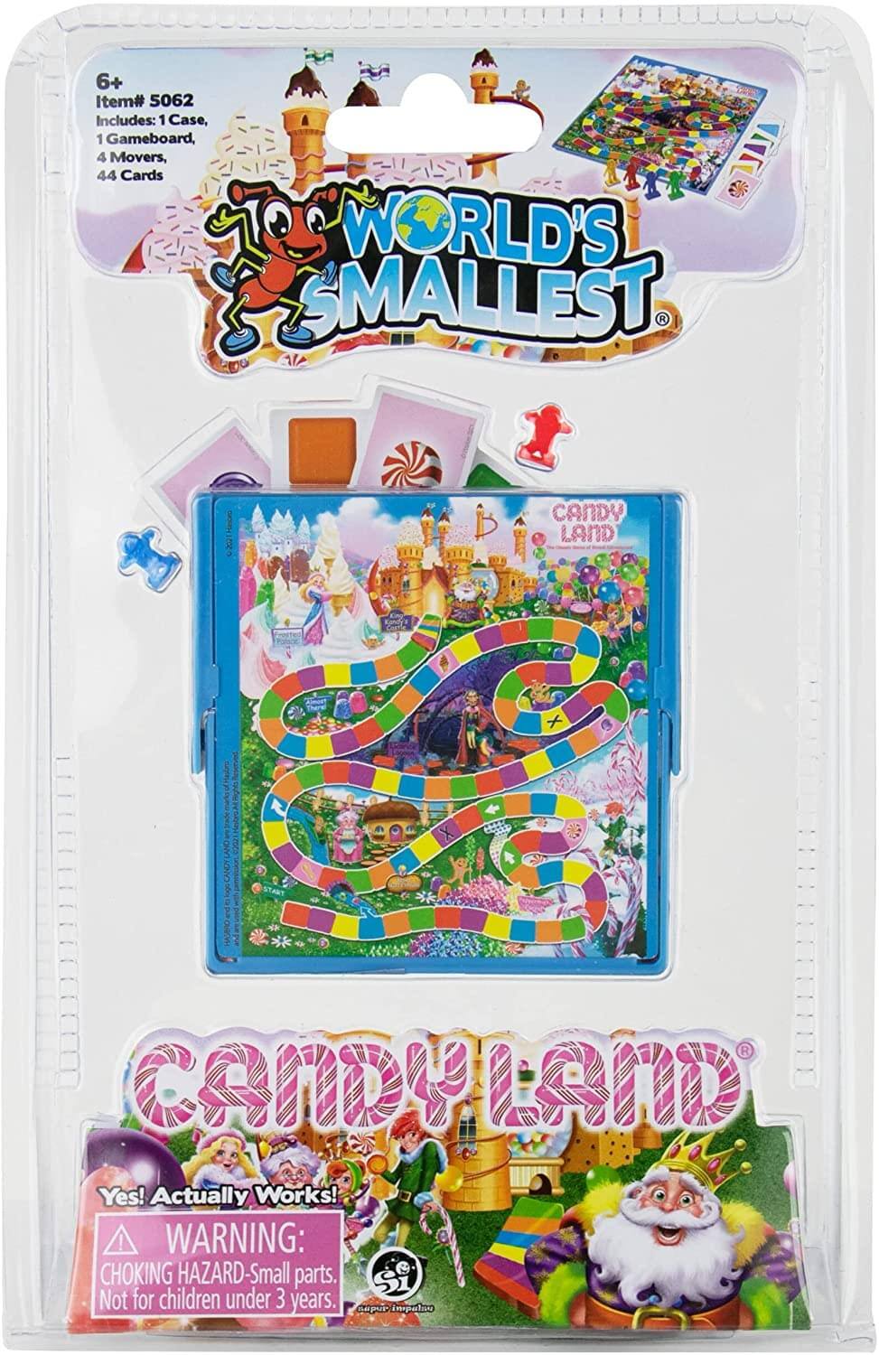 6+ Item# 5062  
Includes: 1 Case, 1 Gameboard, 4 Movers, 44 Cards  

WORLD'S SMALLEST CANDY LAND  

Yes! Actually Works!  

WARNING: CHOKING HAZARD - Small parts. Not for children under 3 years.