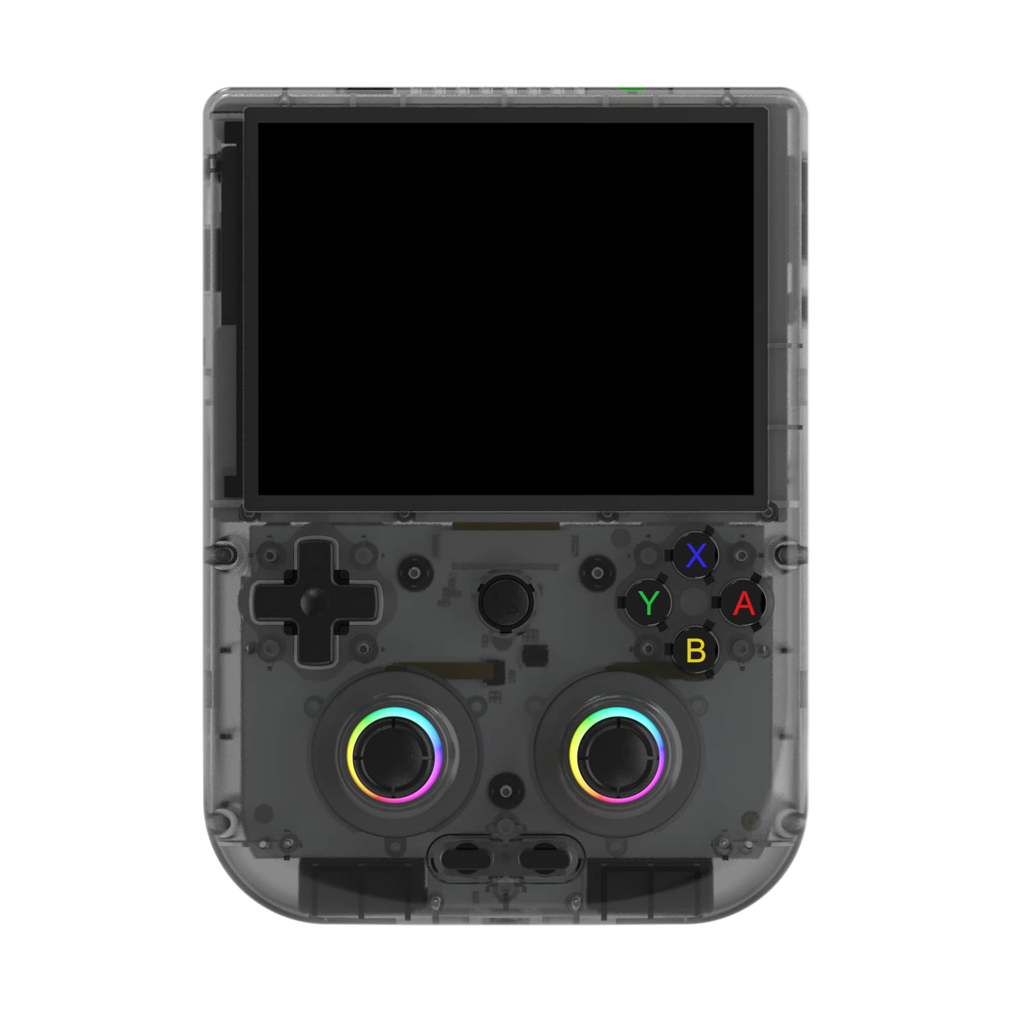 Front. Anbernic - RG406V 4" IPS Touchscreen Retro Gaming Handheld - Android 13 - Unisoc T820 - 8GB RAM with 128GB SSD - Black Transparent.