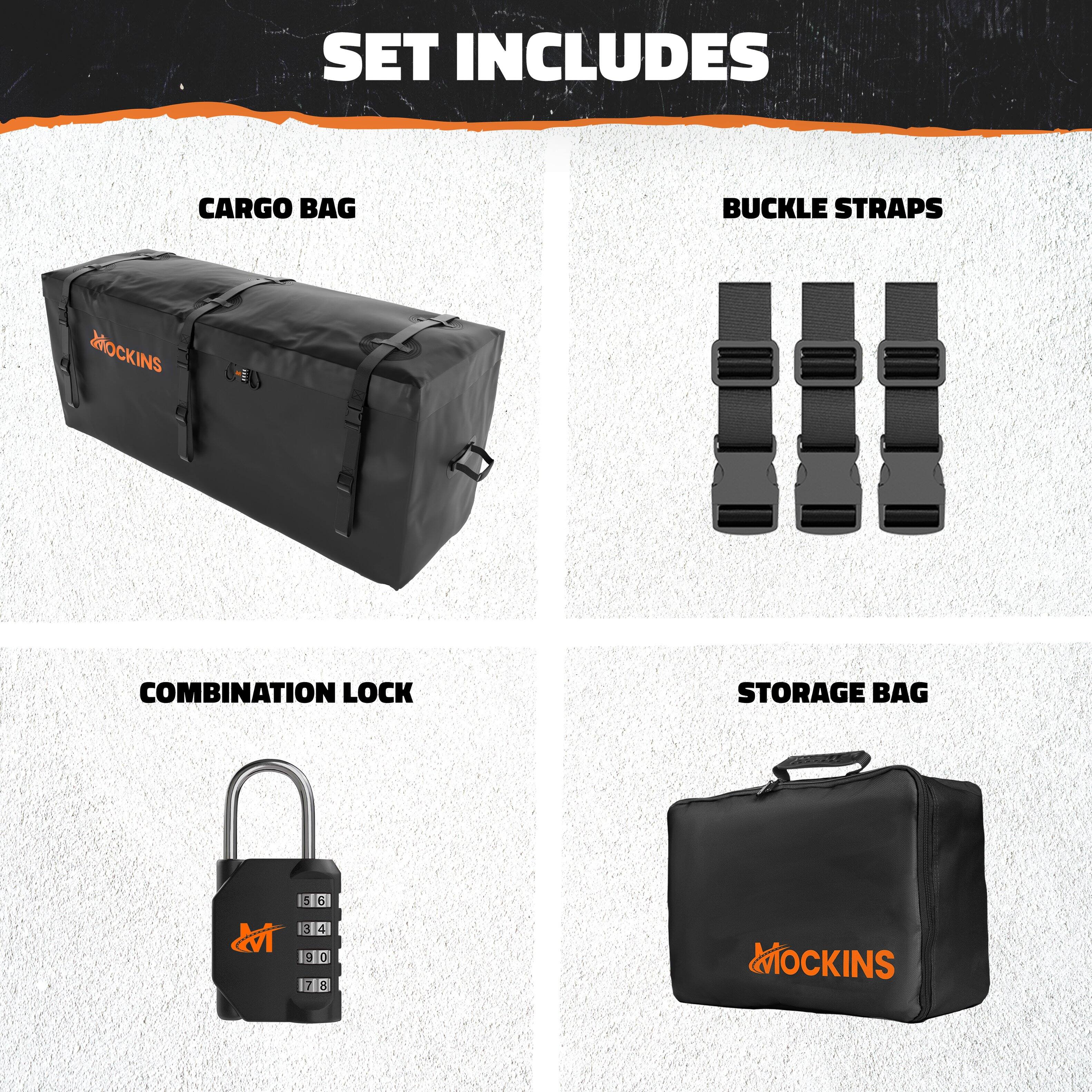 SET INCLUDES

CARGO BAG

BUCKLE STRAPS

COMBINATION LOCK

STORAGE BAG