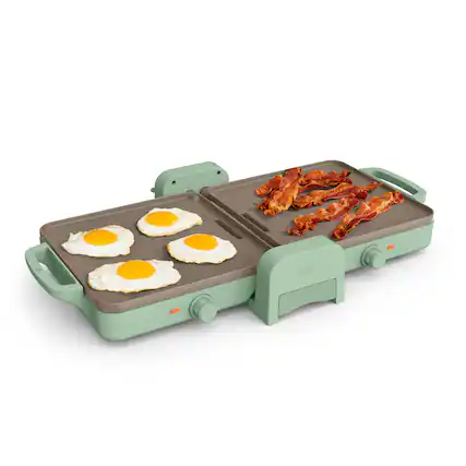 Front. Bella - Fits-anywhere Kitchenware: 10" x 20" Fold & Store Dual Temp Electric Griddle - Seaglass.