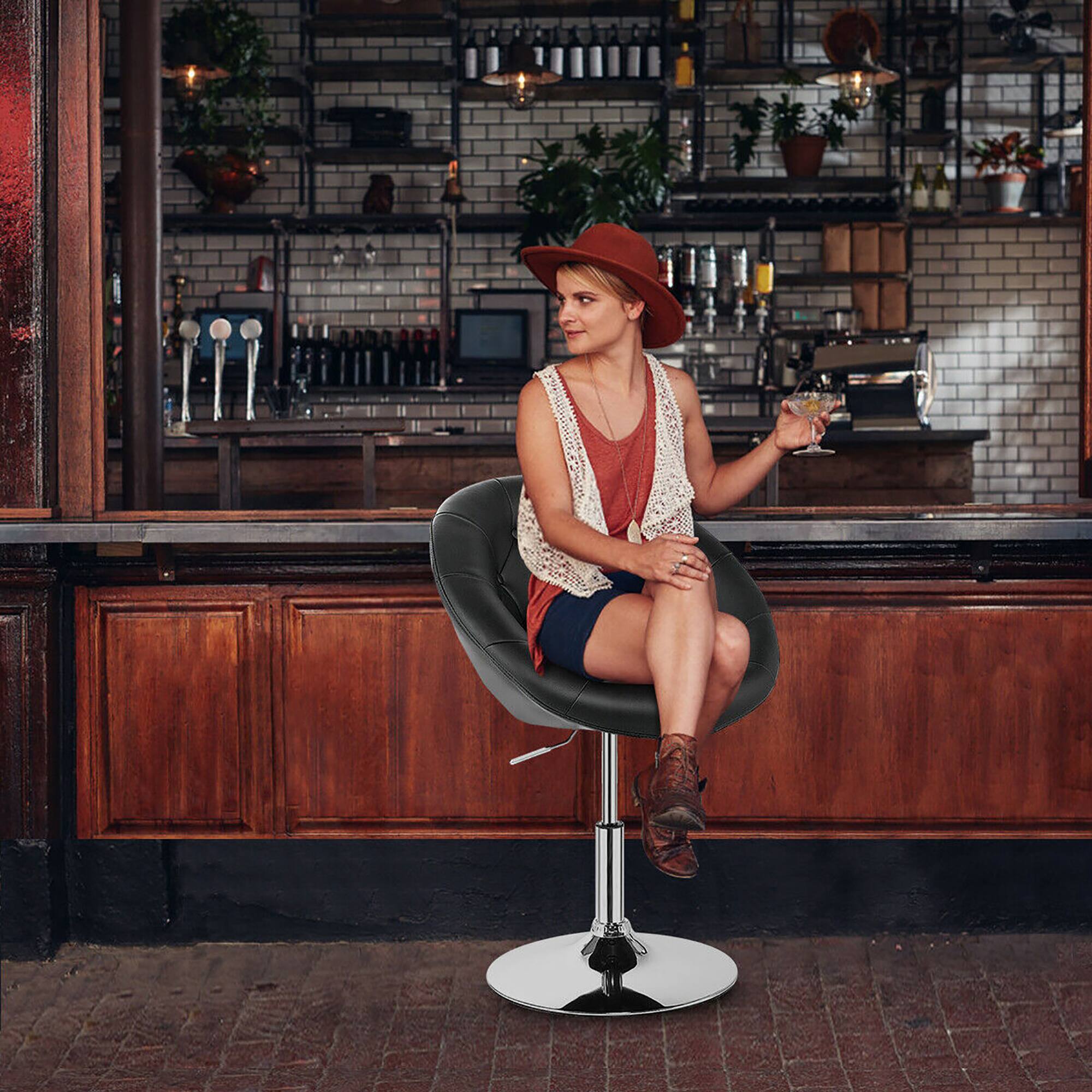 Alt View 1. Costway - Costway 1PC Accent Chair Adjustable Modern Swivel Round Tufted Back  PU Leather - Black.