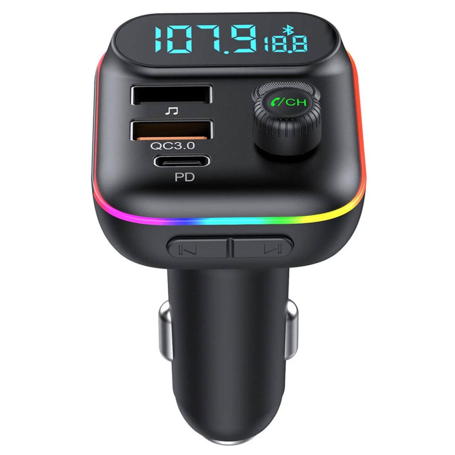 Stock Preferred - Bluetooth 5.0 Car FM Transmitter – MP3 Radio Adapter with PD 20W + QC 18W Fast Charger & 7-Color LED Display