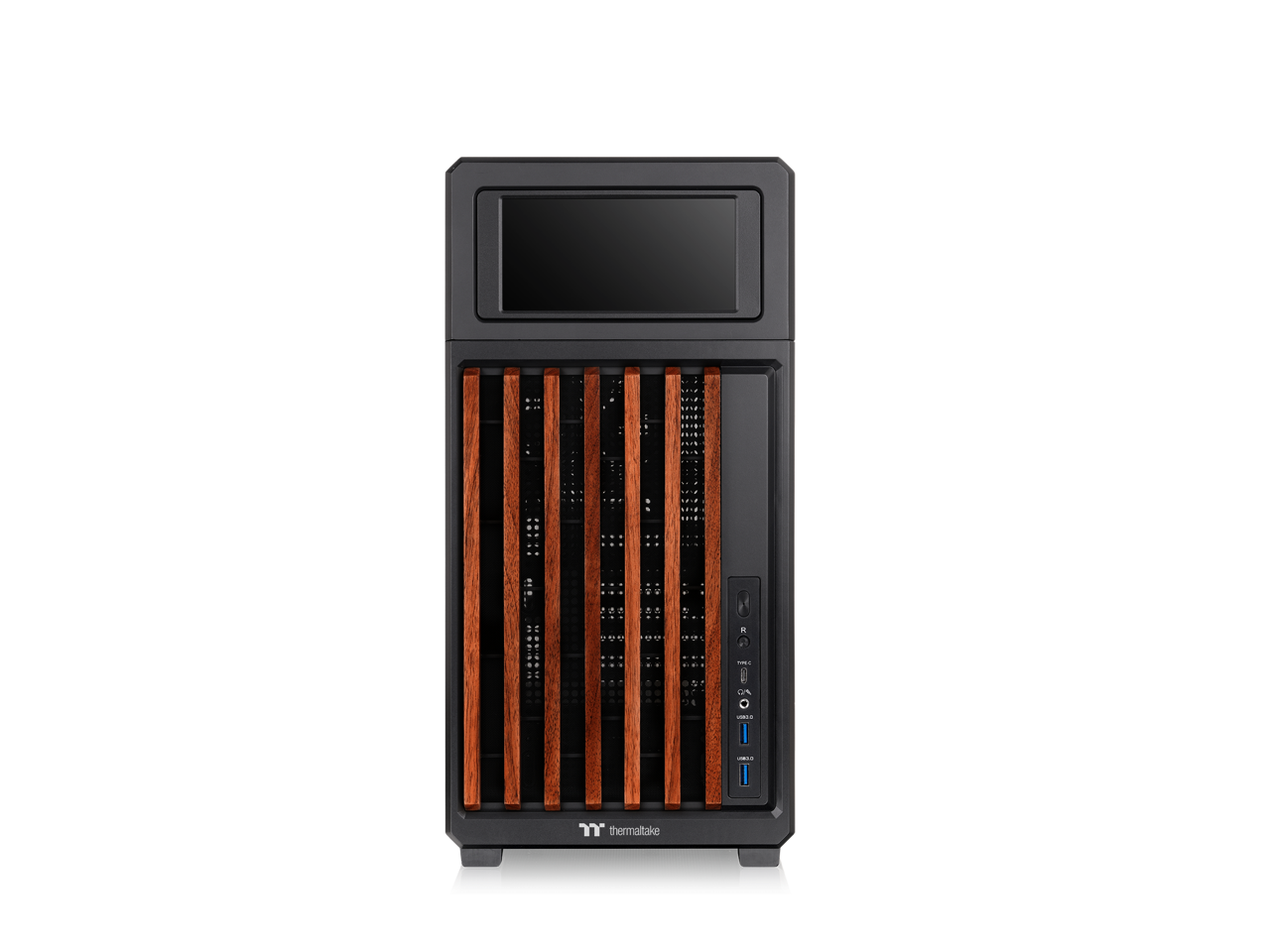 Alt View 3. Thermaltake - Thermaltake TR300 WS; 6.0" LCD; Wood Trim; Mid Tower; 1x120mm Fan; ATX/mATX/mITX; 360mm Rad; 410mm GPU; Black - Black.