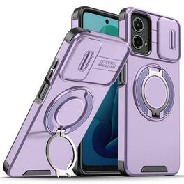 UUCOVER - Heavy Duty Case for Motorola G 5G 2024 & Moto G Play 5G 2024 with Slide Lens Cover & 360° Magnetic Kickstand Ring Holder - Purple