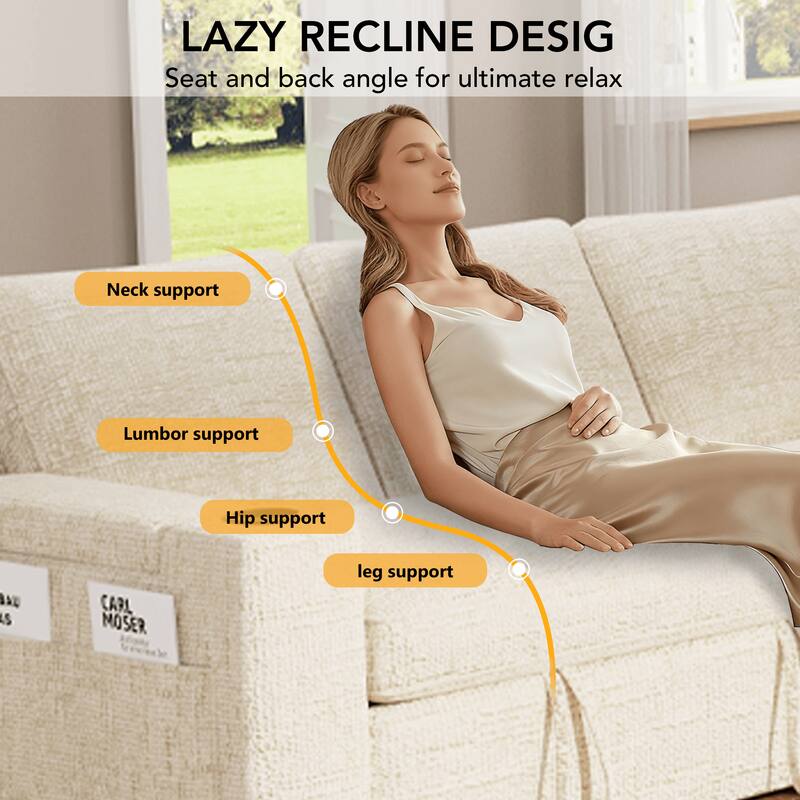 LAZY RECLINE DESIGN  
Seat and back angle for ultimate relax  
Neck support  
Lumbar support  
Hip support  
Leg support