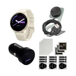 Garmin - vivoactive 6 Smartwatch (Lunar Gold/Bone Band) Bundle with Charger Stand - White - (2026)