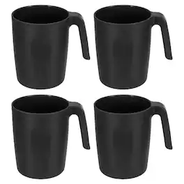 Unique Bargains - Set of 4 Plastic Coffee Mugs, Unbreakable Reusable Microwave Dishwasher Safe Drinking Cups for Kitchen Camping - Black
