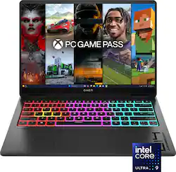 HP OMEN - Transcend 14" 120Hz 3K OLED Gaming Laptop - Intel Core Ultra 9-185H - 32GB Memory - NVIDIA GeForce RTX 4070 - 1TB SSD - Shadow Black - Front_Zoom