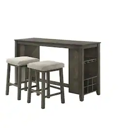 FurniFact - Bar Table with Stools – Small Kitchen Table for 2 in Solid Wood Finish - Brown