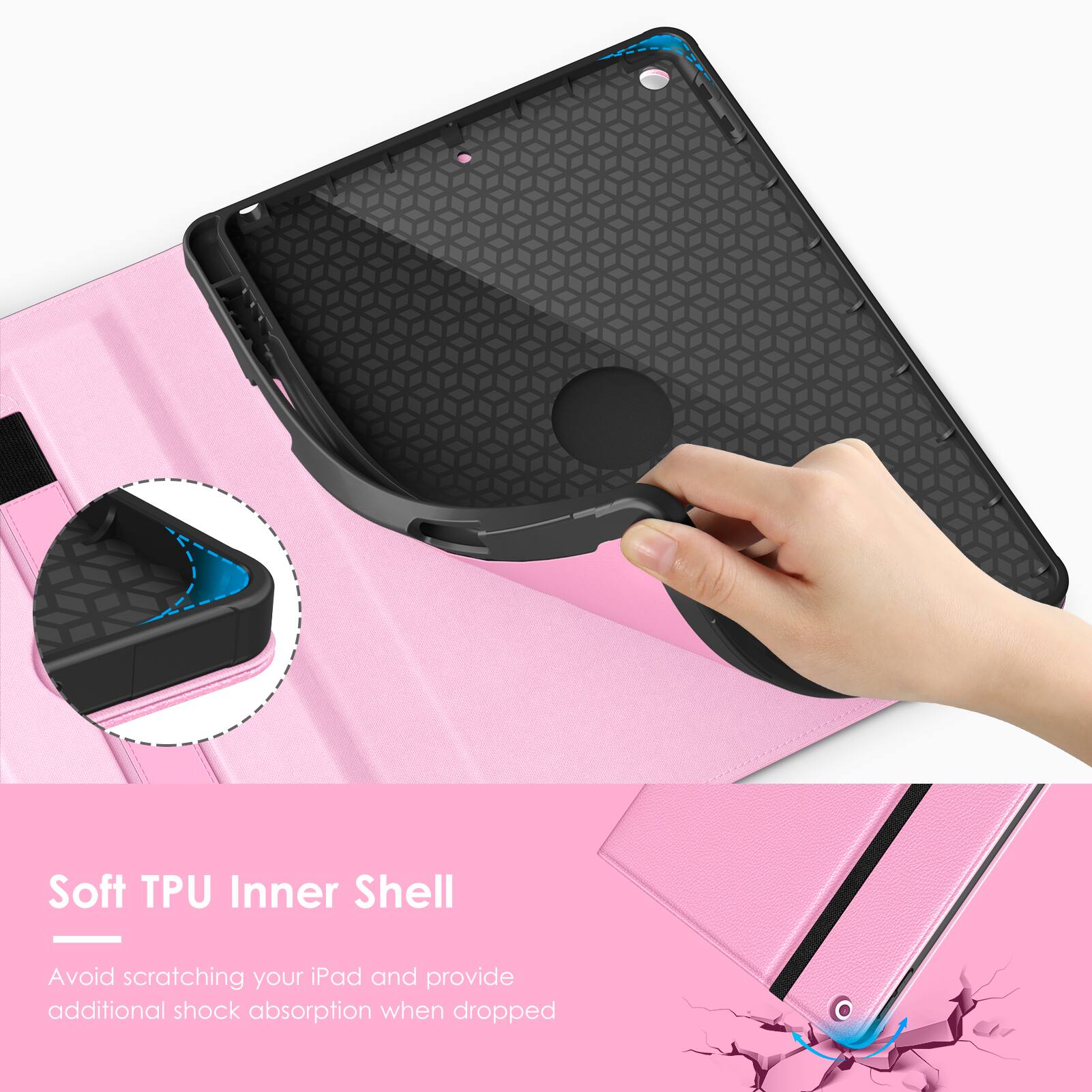 Soft TPU Inner Shell  
Avoid scratching your iPad and provide additional shock absorption when dropped