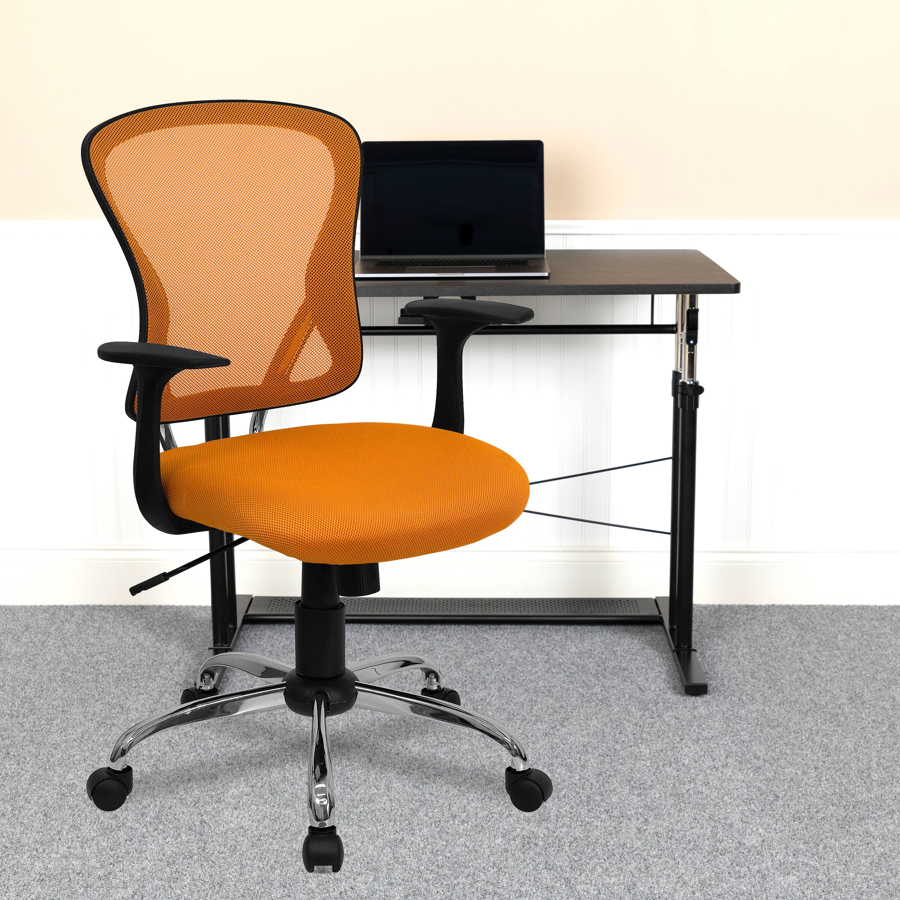 Alt View 1. Emma + Oliver - Mid-Back Mesh Swivel Task Office Chair with Chrome Base and Arms - Orange.