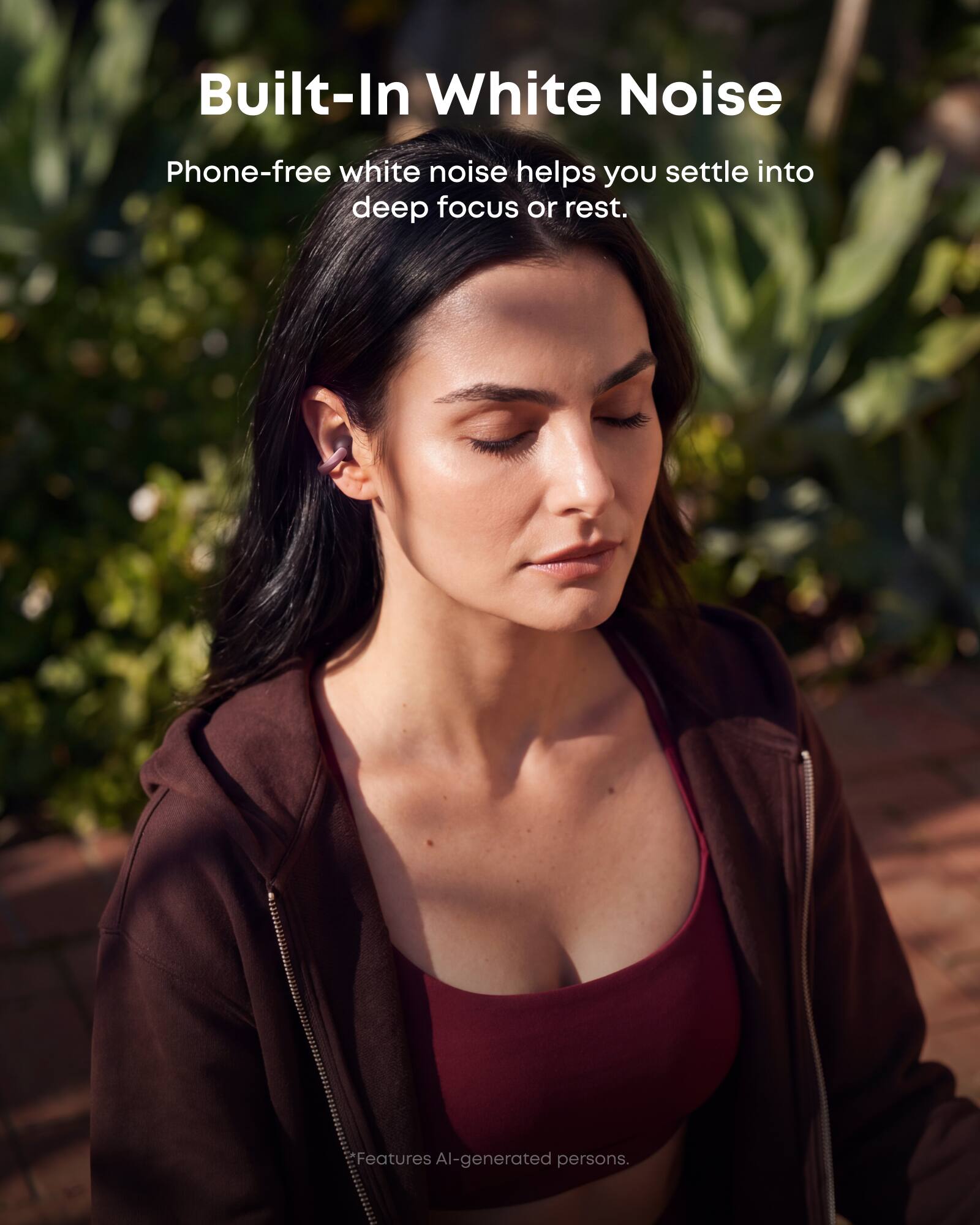 Built-In White Noise

Phone-free white noise helps you settle into deep focus or rest.

Features AI-generated persons.