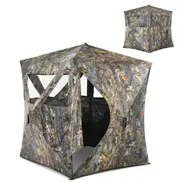 Gymax - 3 Person Portable Hunting Blind Pop-Up Ground Blind w/Tie-downs & Carrying Bag - Camouflage