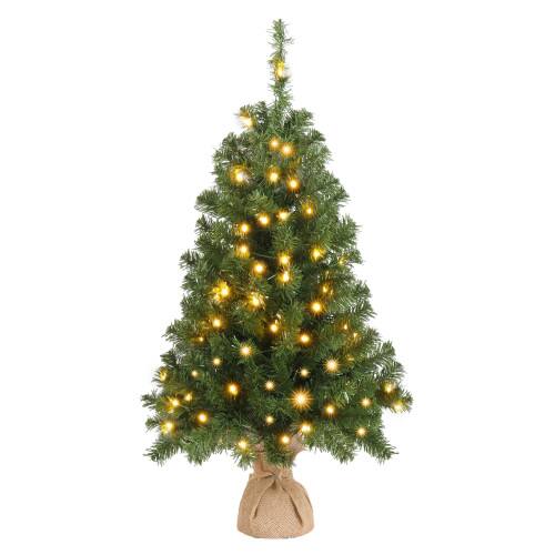 Front. Winado - Christmas Mini Tree 3FT with Lights, 150 Branches, PVC Material Top Stars Linen Base for Indoor Holiday Party Decoration - Green.