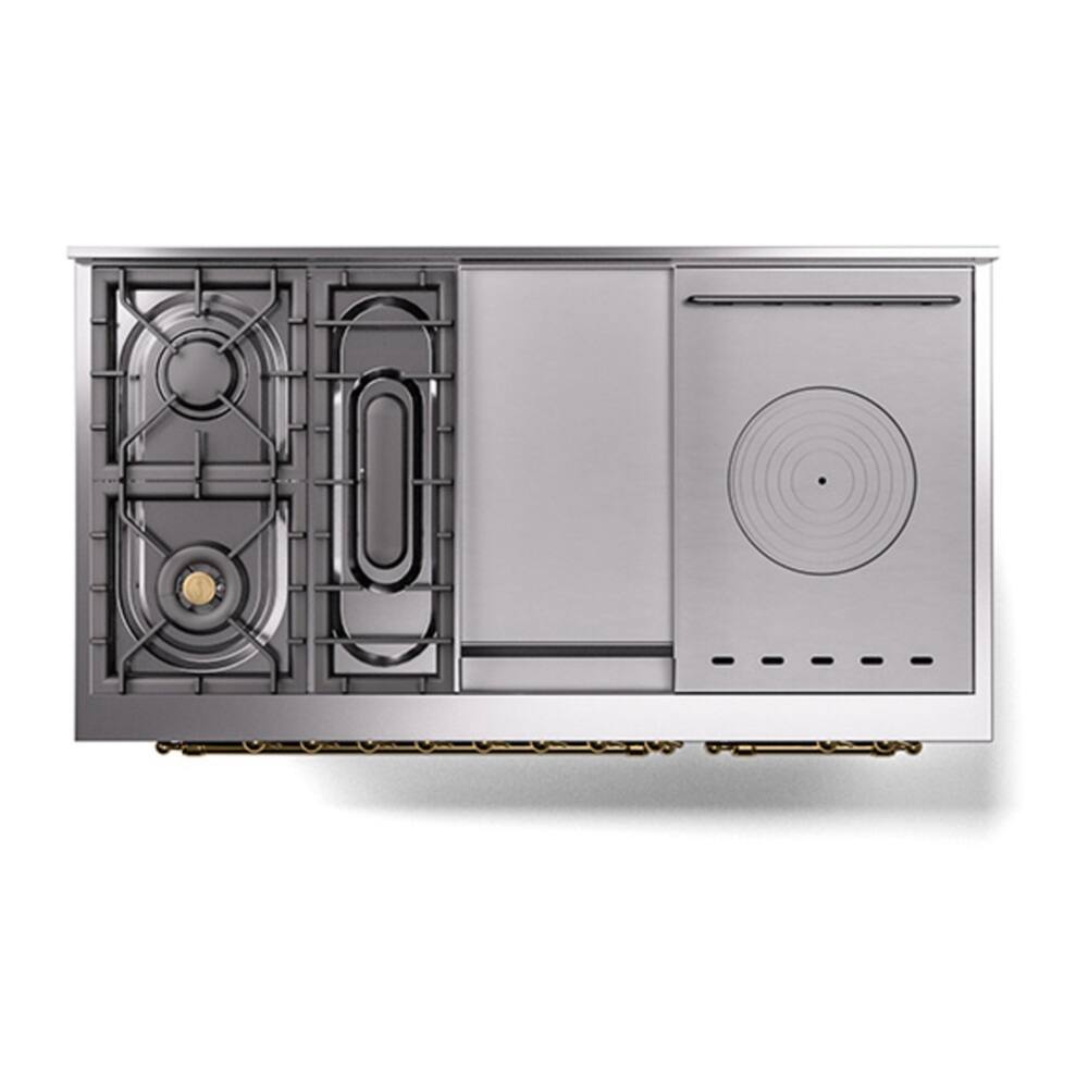 Alt View 9. ILVE - ILVE Nostalgie II Series 48 in. Dual Fuel Range with 5 Sealed Burners + Griddle (Natural Gas, Brass Trim) - Burgundy.
