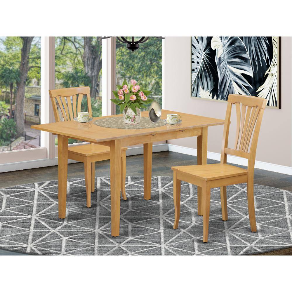 Back. East West Furniture - 3 Pc Dinette Table set - Table and 2 Dining Chairs - Oak.