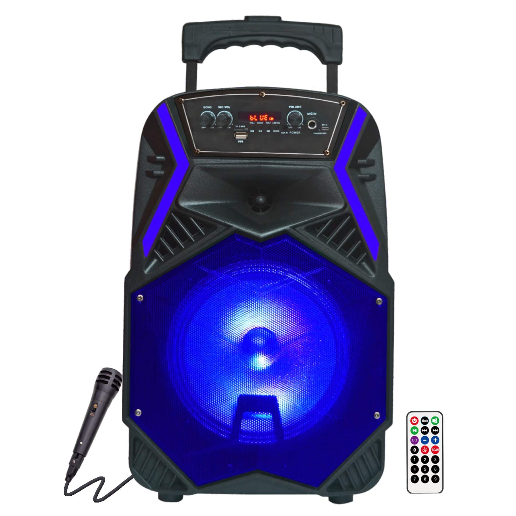 Front. TopTech - Angel-8 Portable 8" Bluetooth Party Speaker with LED Lights and Remote - Blue.