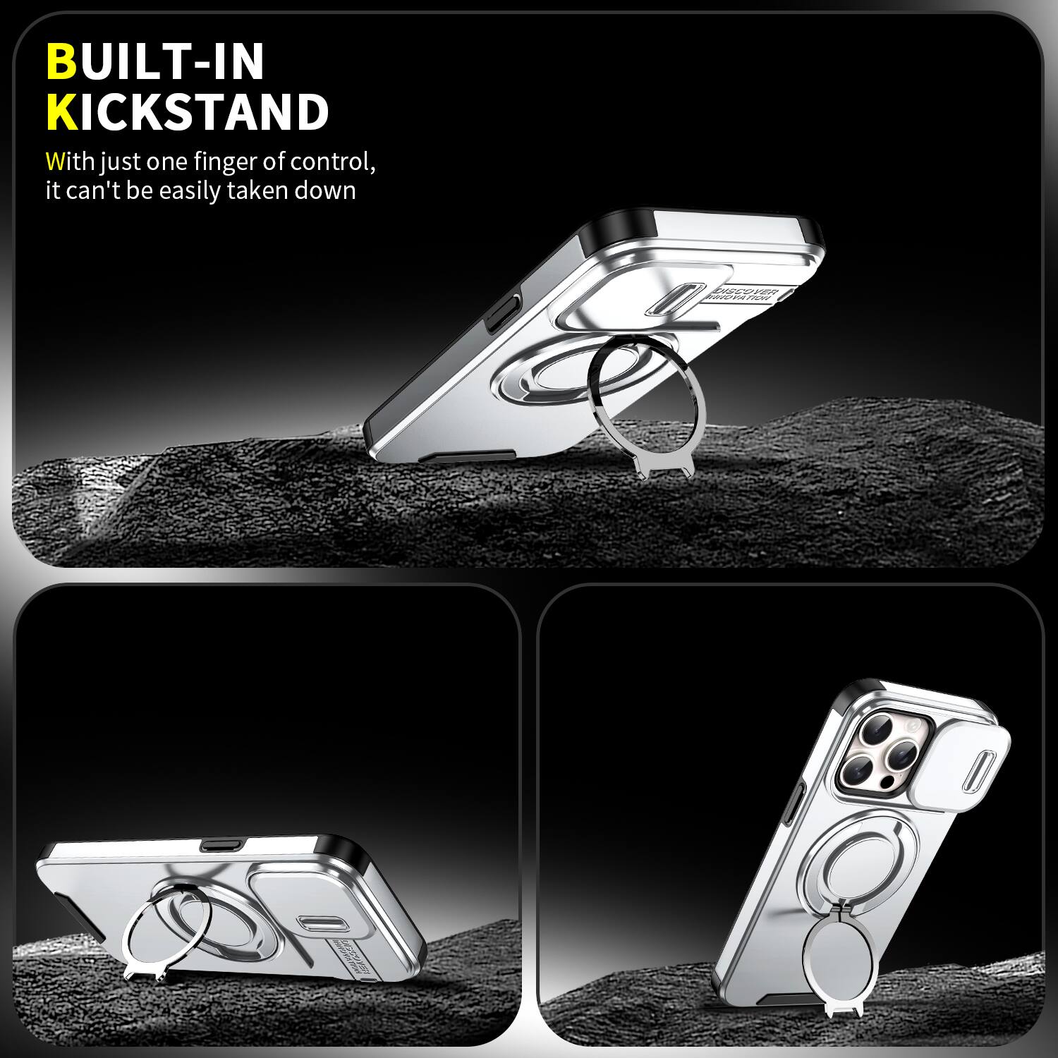 BUILT-IN KICKSTAND  
With just one finger of control, it can't be easily taken down  

DISCOVER MINOVATION  
with Stortiin