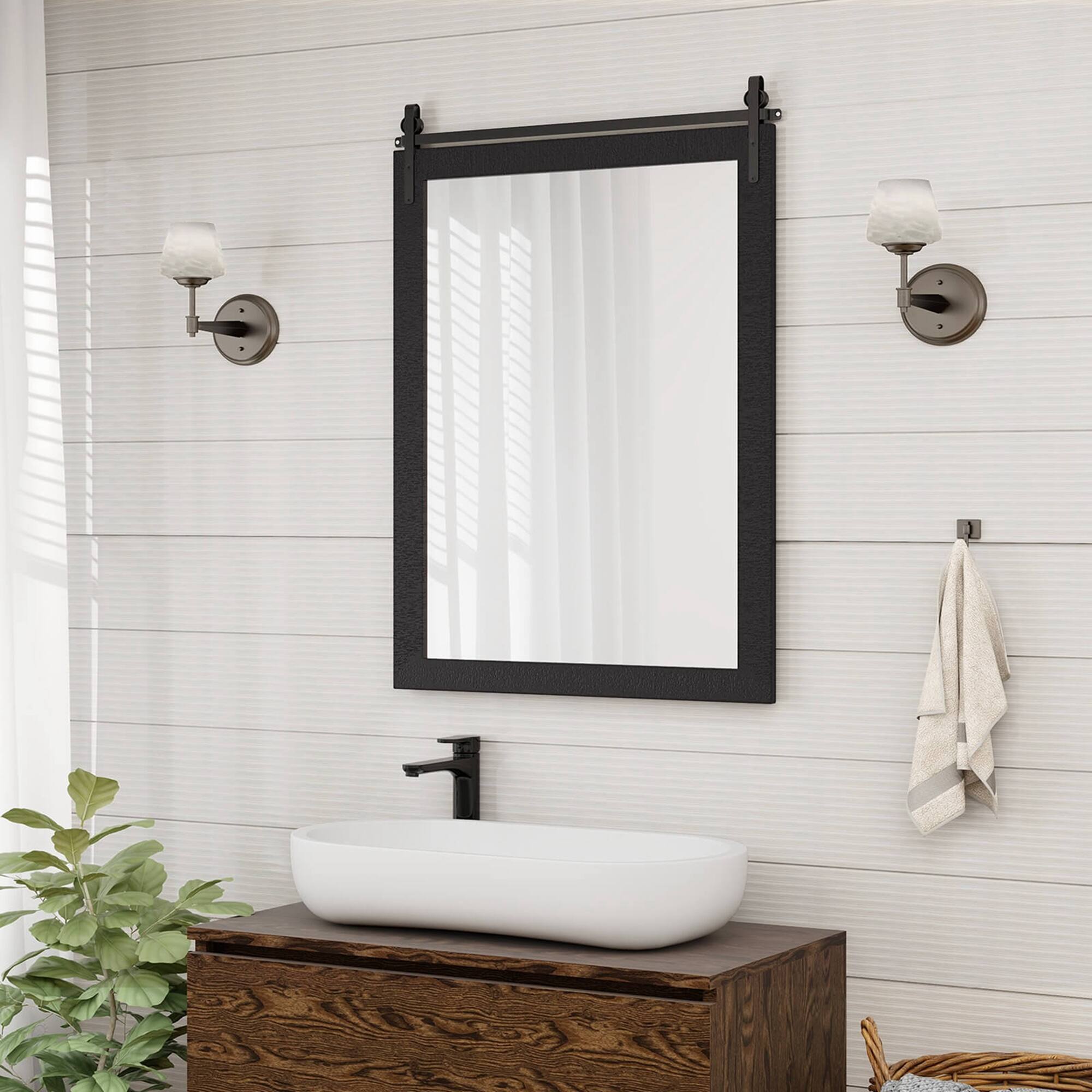 Alt View 1. Costway - Costway 30"x22" Wall Mount Mirror Decor Vanity Mirror Wood Frame Barn Door Style - Black.