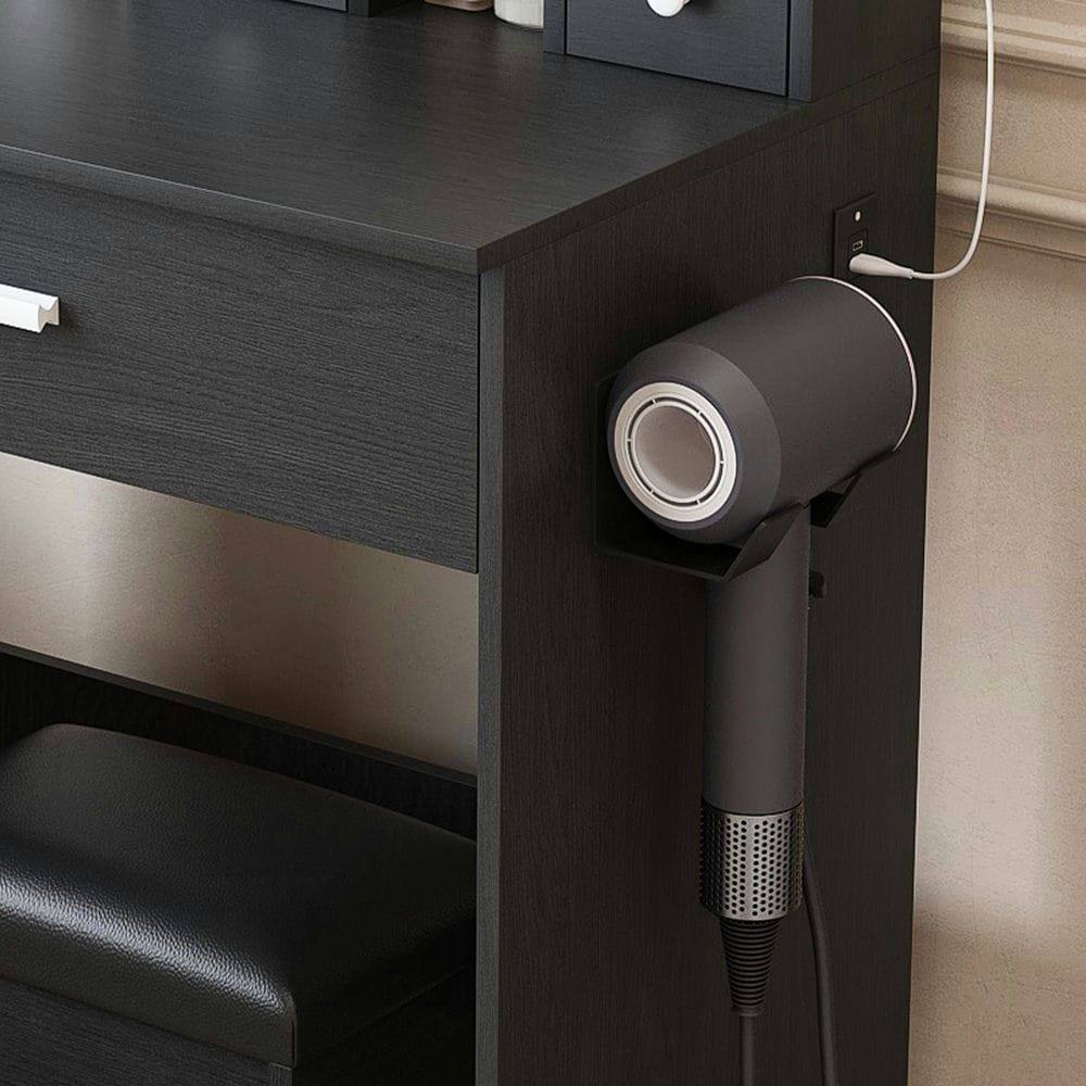 Alt View 4. Kadyn - Compact Vanity Desk with Adjustable LED Mirror and Power Outlet - Black - Black.