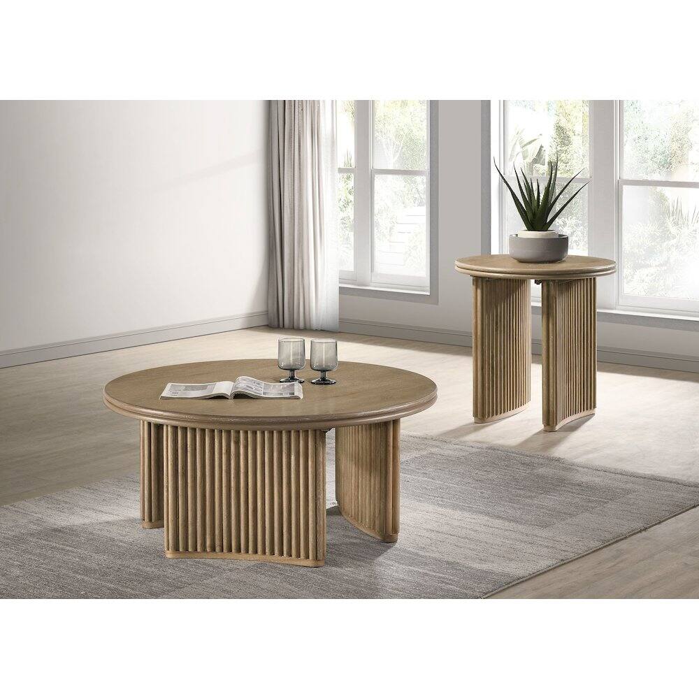 Angle. Coaster Co. of America - Adina 2-piece Round Coffee Table Set Distressed Light Brown - Distressed Light Brown.
