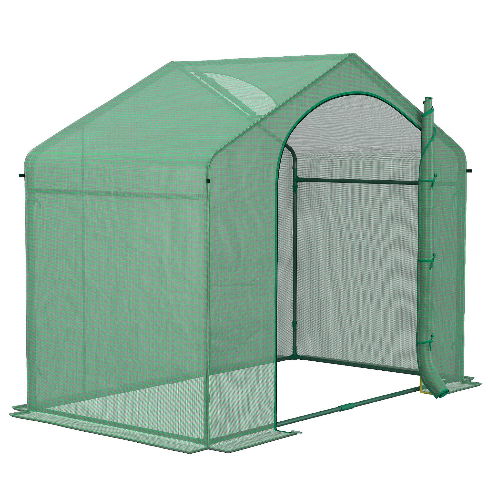 Alt View 7. Outsunny - 6' x 3' x 5' Portable Walk-in Greenhouse, PE Cover, Steel Frame Garden Hot House, Zipper Door, Top Vent for Flowers.