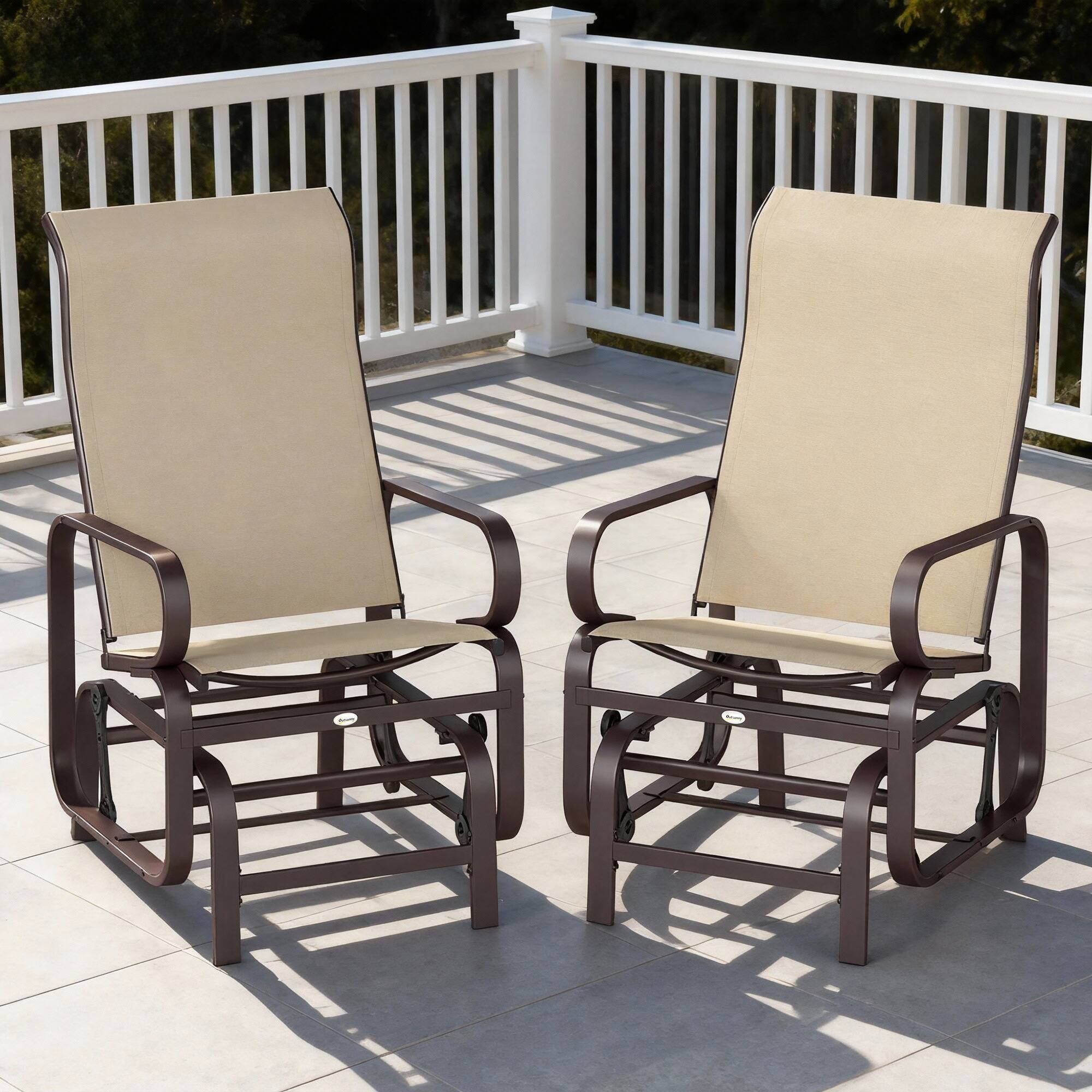 Alt View 8. Outsunny - Outdoor Glider Chair Set of 2, Gliders for Outside Patio with Smooth Rocking Mechanism and Lightweight Construction - Brown and Khaki.
