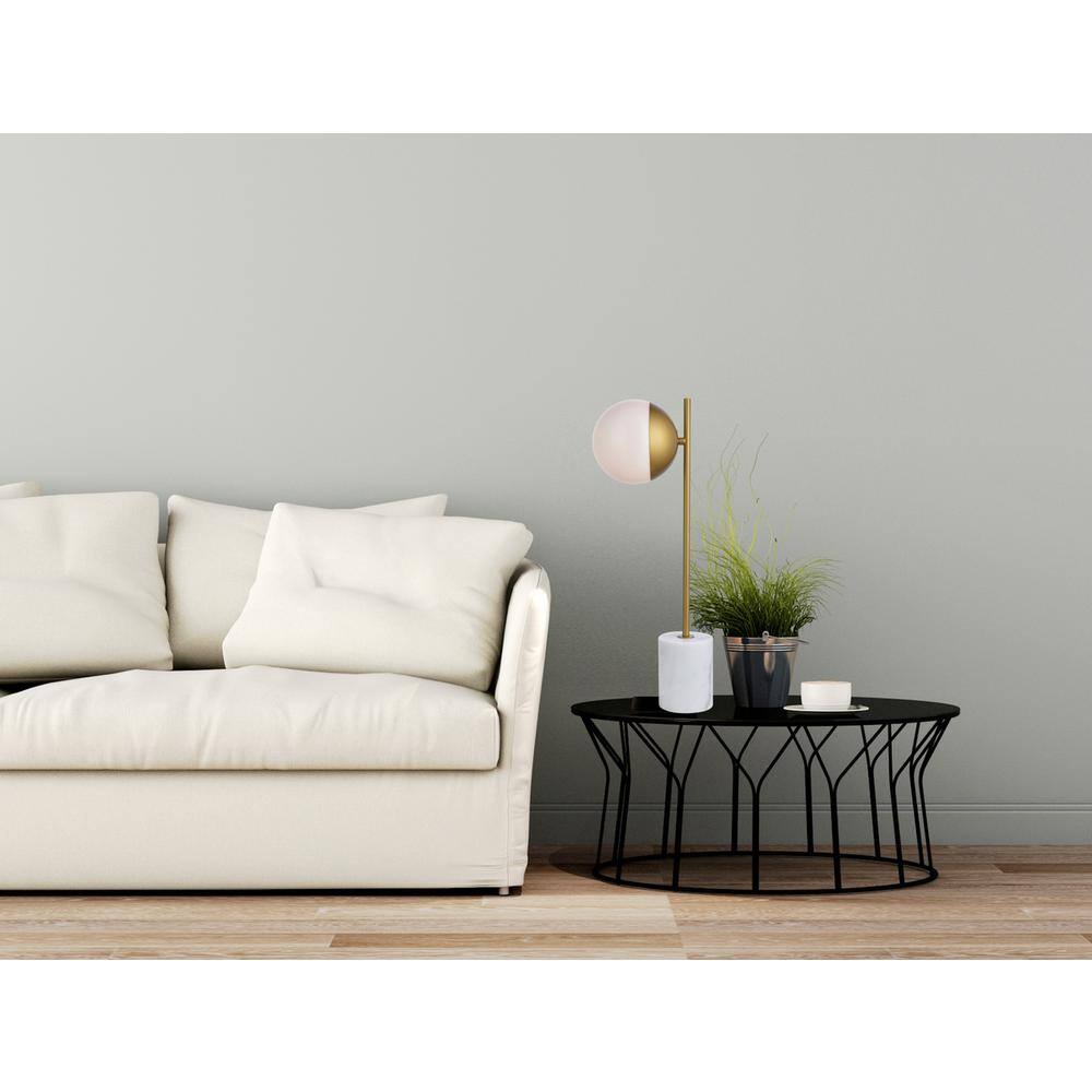 Front. Living District - Eclipse 1 Light Brass Table Lamp With Frosted White Glass - Brass And Frosted White.