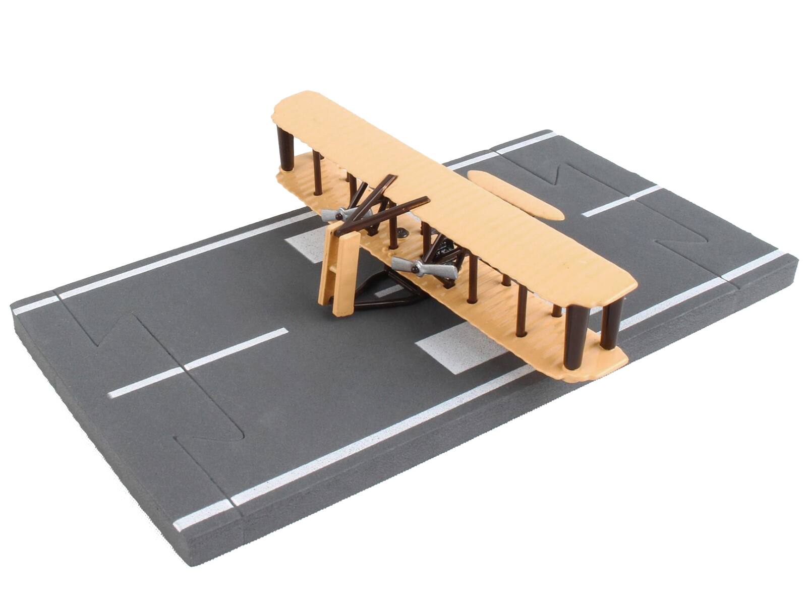 Left. Runway24 - Wright Flyer Biplane Aircraft Beige with Runway Section Diecast Model Airplane by Runway24 - Beige.