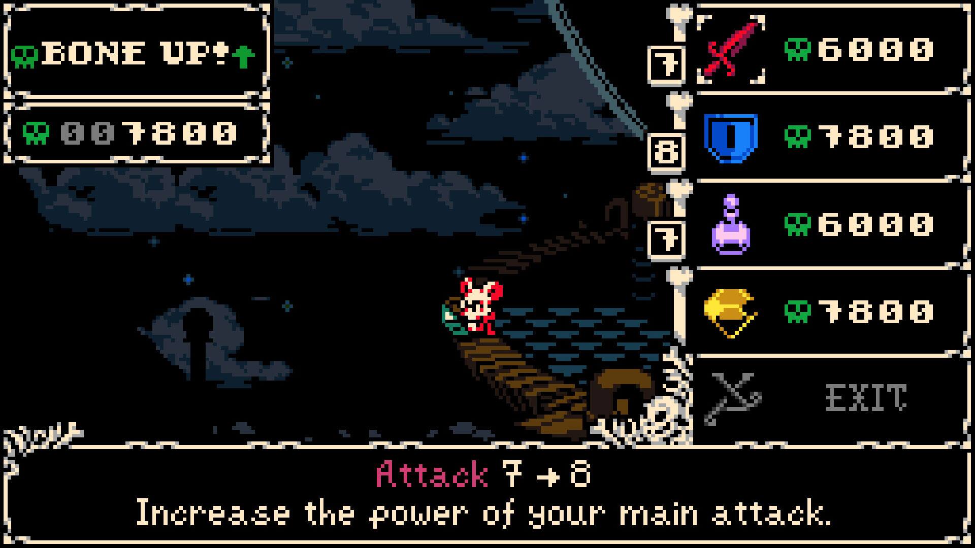 WE ONE UP++ + f 6000 007800 8 7800 f 06000 7800 EXIT Attack 7 + 8 Increase the power of your main attack.