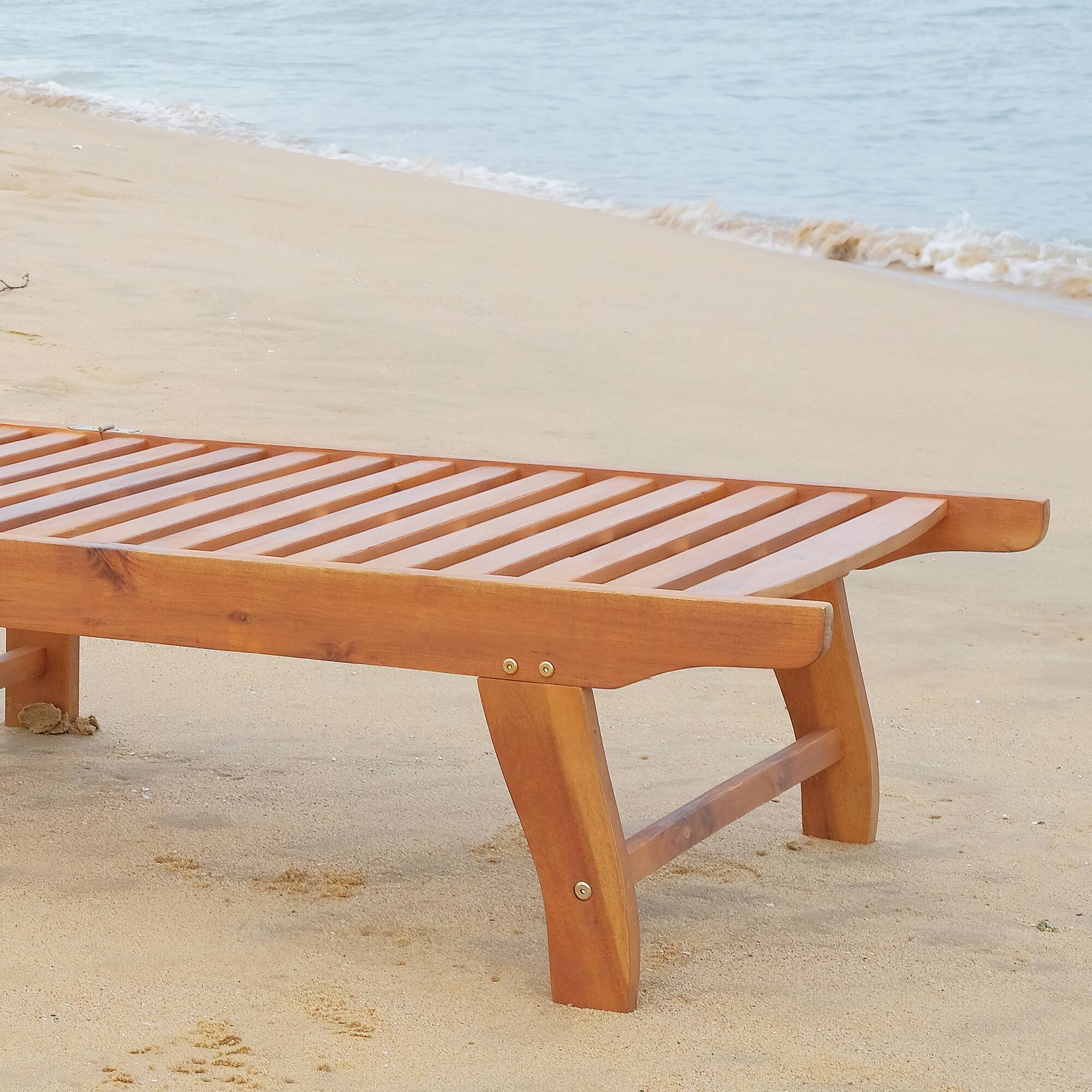 Alt View 8. Outsunny - Outdoor Folding Chaise Lounge Chair Recliner with Wheels, Acacia Wood Frame - Teak.