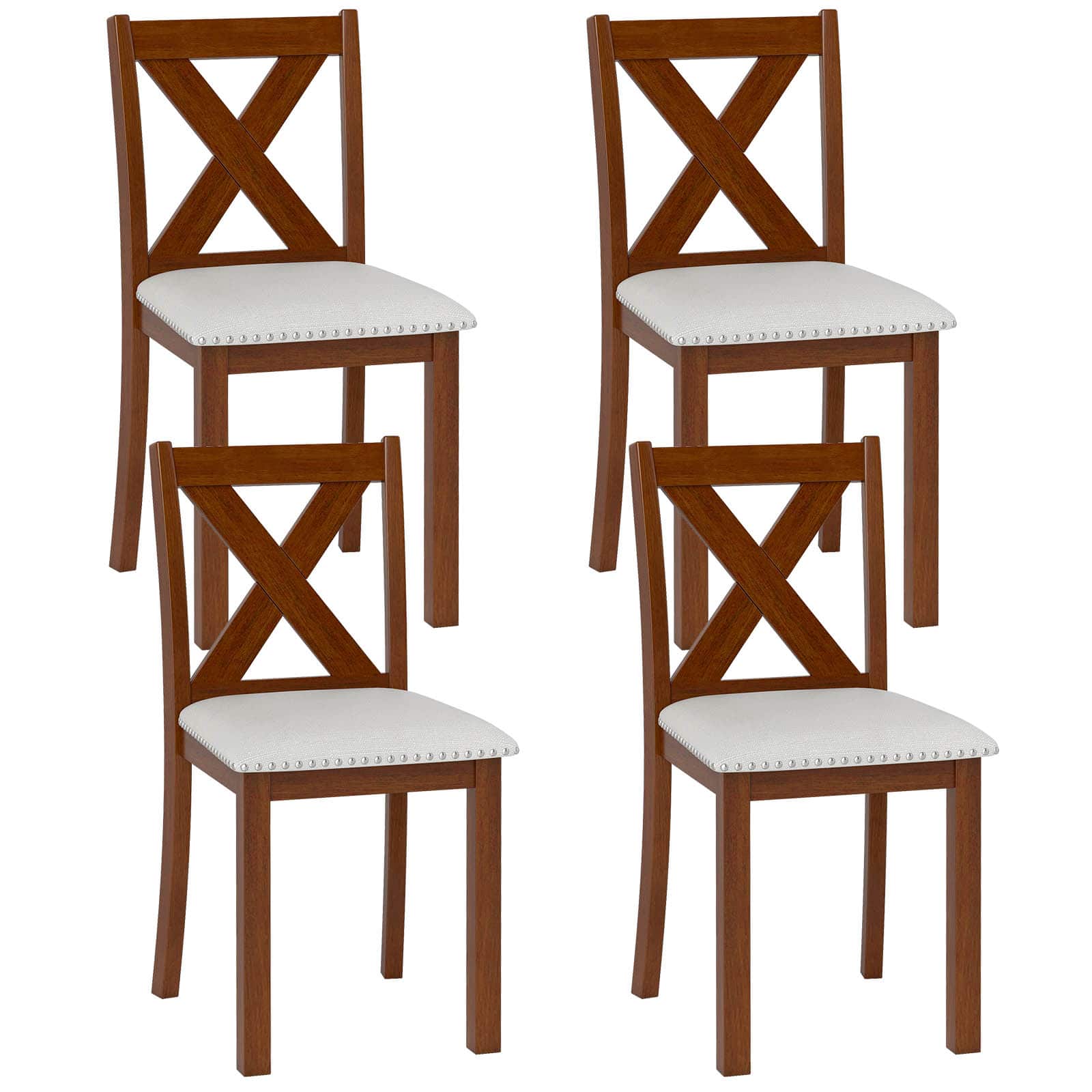 Gymax - Wooden Dining Chair Set of 4 w/Acacia Wood Legs Padded Seat Curved Back - Beige