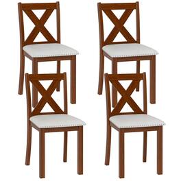 Gymax - Wooden Dining Chair Set of 4 w/Acacia Wood Legs Padded Seat Curved Back - Beige