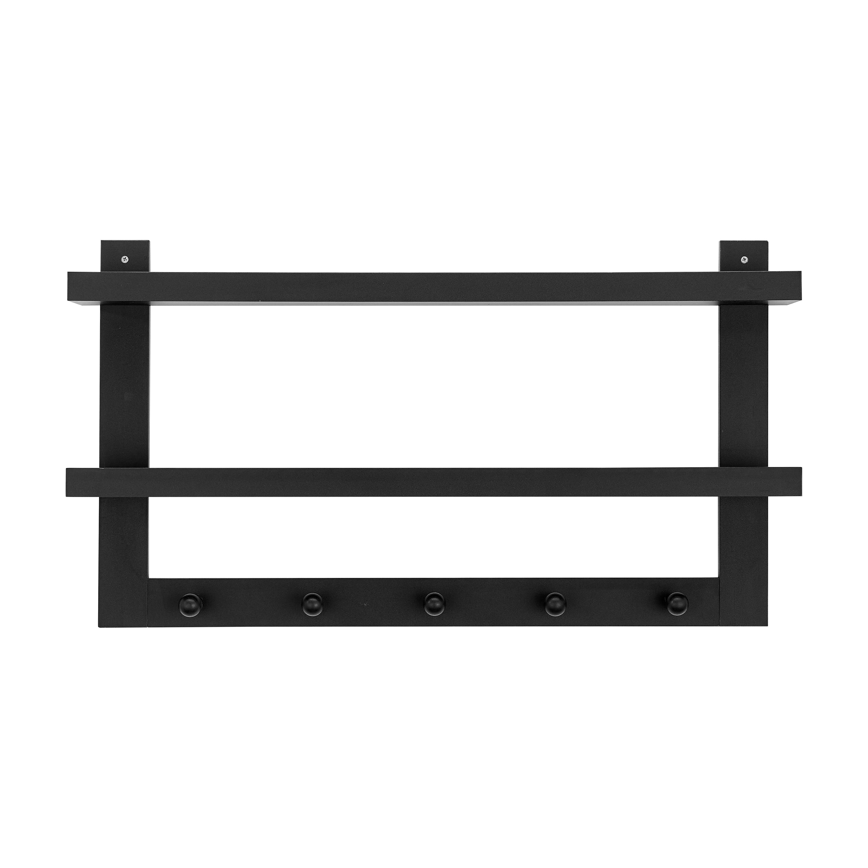 Danya B - Two-Tier Ledge Shelf Wall Organizer with Five Hanging Hooks - Black