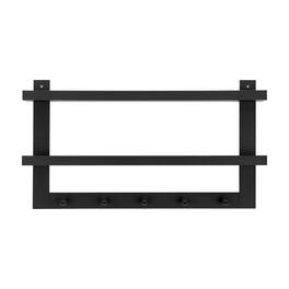 Danya B - Two-Tier Ledge Shelf Wall Organizer with Five Hanging Hooks - Black