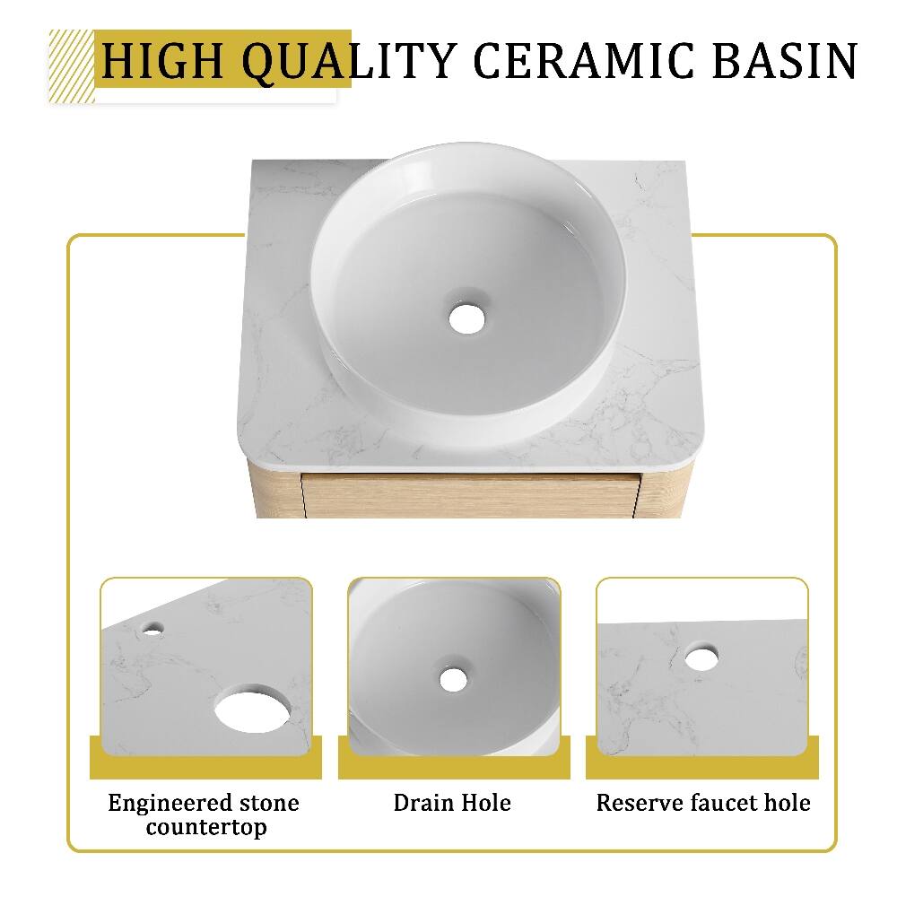 HIGH QUALITY CERAMIC BASIN

Engineered stone countertop
Drain Hole
Reserve faucet hole