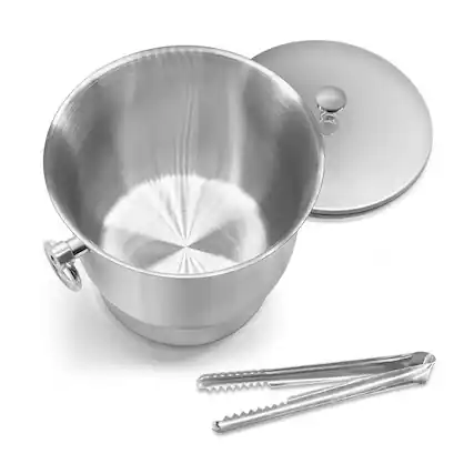 Front. Fortune Candy - Insulated Ice Bucket, 3.3 L, Double Walled 18/8 Stainless Steel Ice Bucket with Ice Tongs and Lid - Silver.