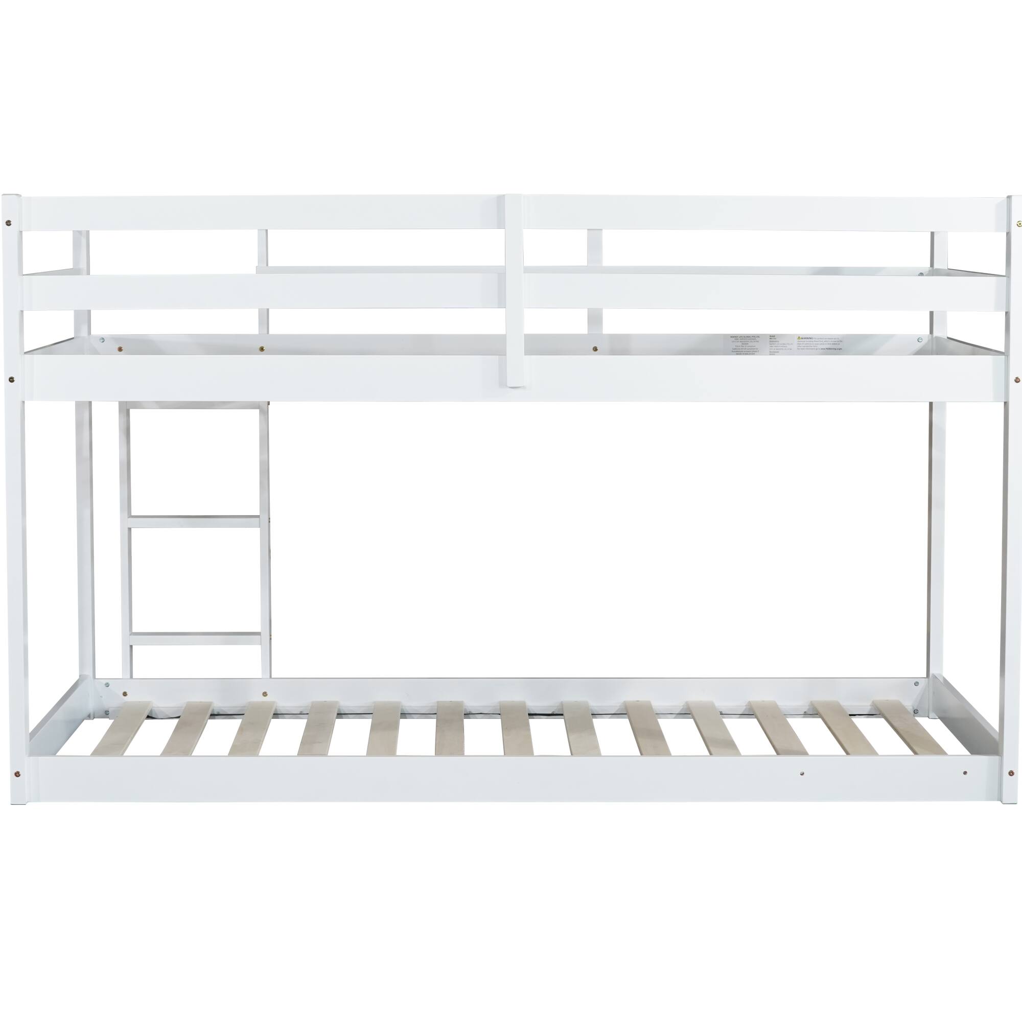 Back. GOODSILO - Solid Wood Twin Over Twin Floor Bunk Bed with Ladder and Strengthened Slats for Enhanced Stability - White.