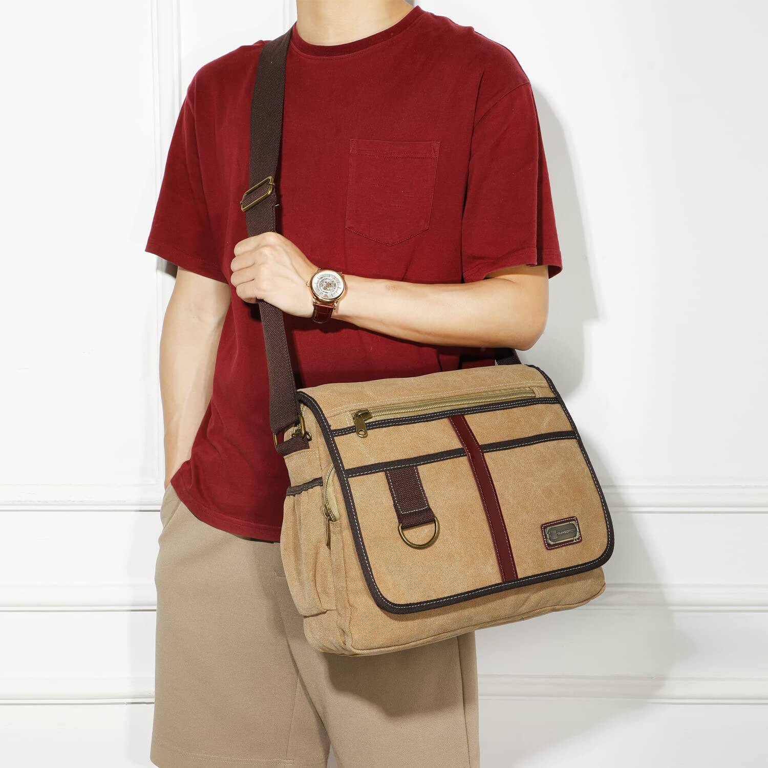 Alt View 6. Skar Audio - Canvas Messenger Bag Satchel Crossbody Shoulder With Water Pocket Unique design: This mens canvas messenger - Khaki.