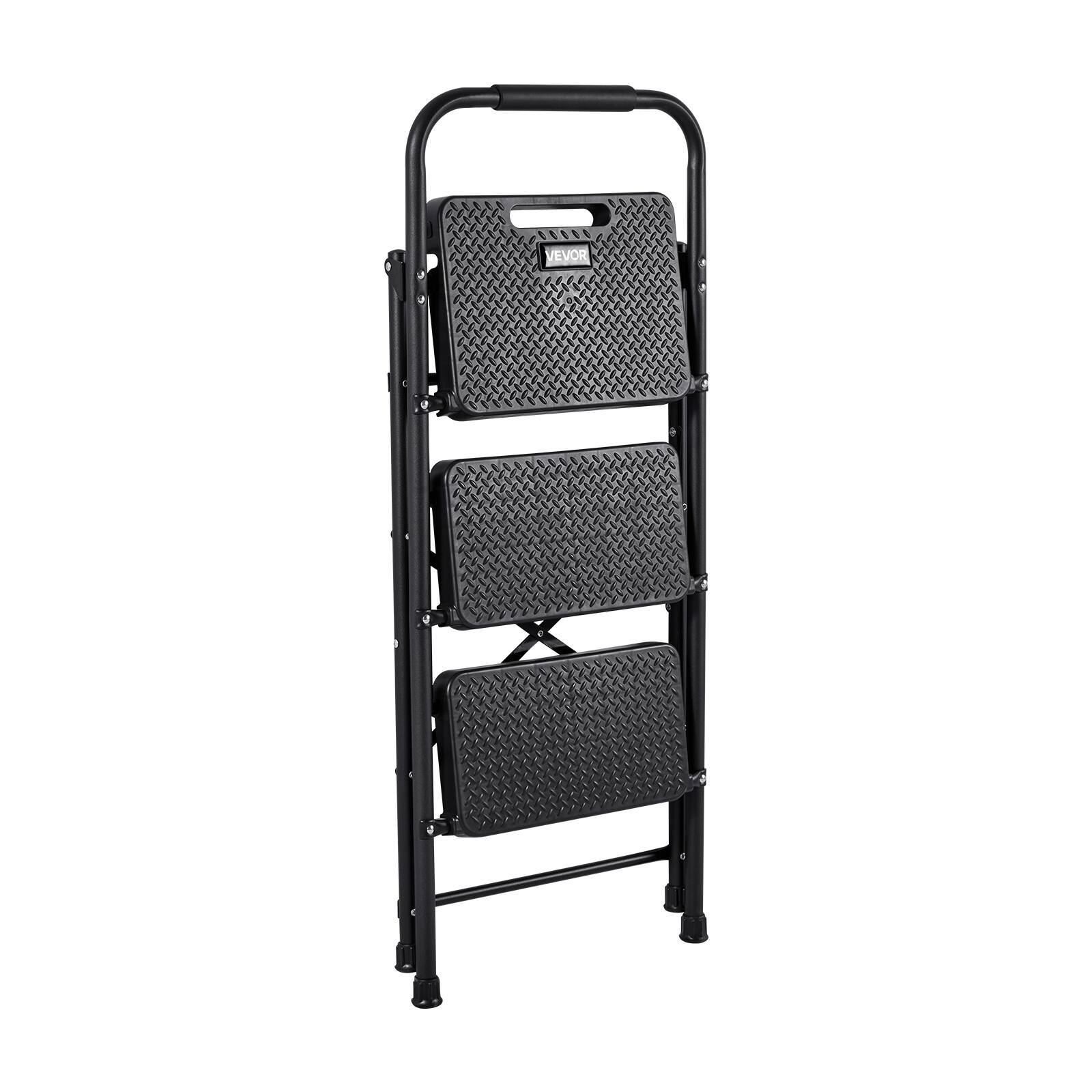 Alt View 5. VEVOR - 3 Step Ladder, Folding Step Stool with Wide Anti-Slip Pedal and Comfort Handgrip, Lightweight 600 lbs Capacity - Black.