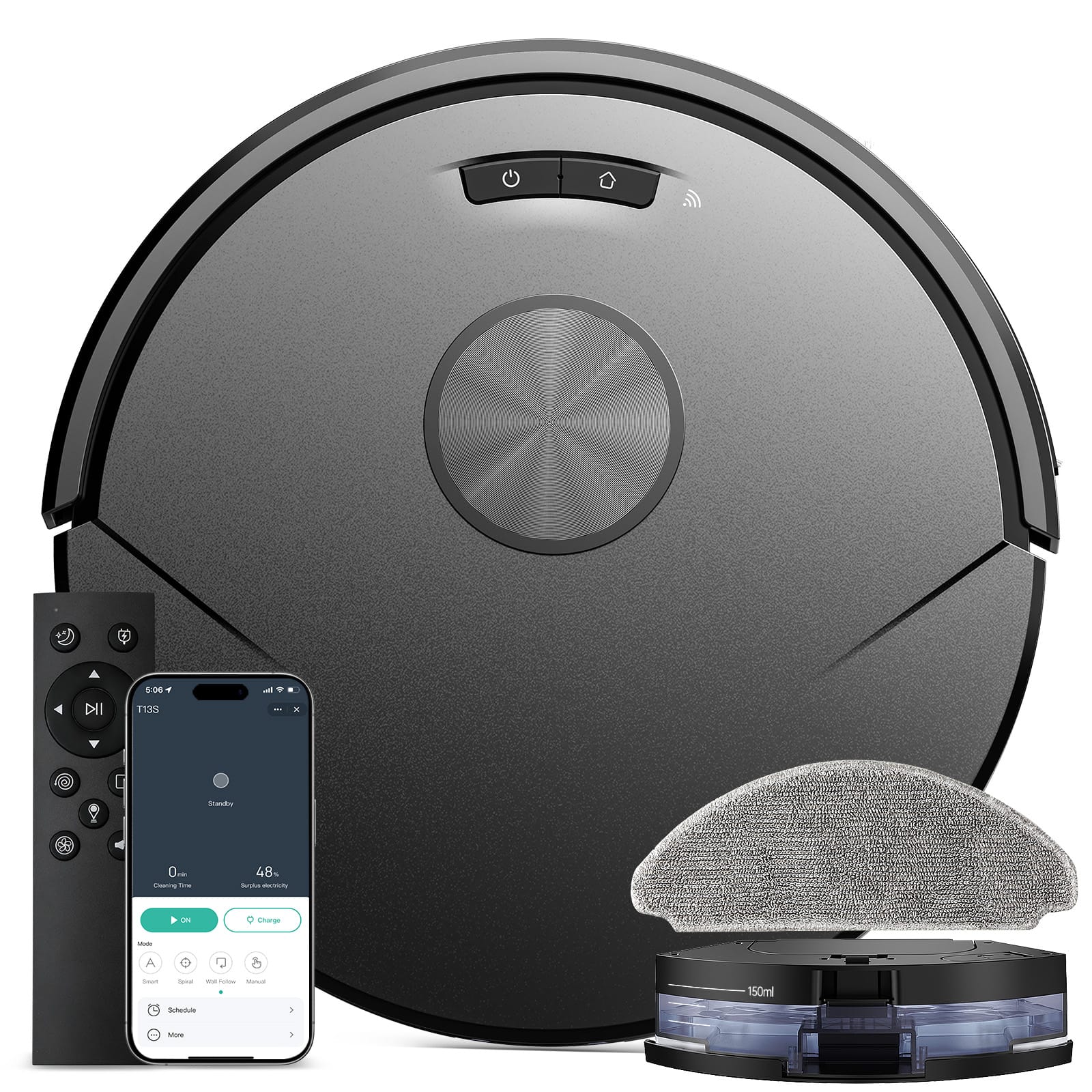 Teendow - 2-in-1 Robot Vacuum and Mop Combo with 8000Pa Suction, Ultra-Thin, 120-Min Runtime, Self-Charging, App & Remote Control - Black