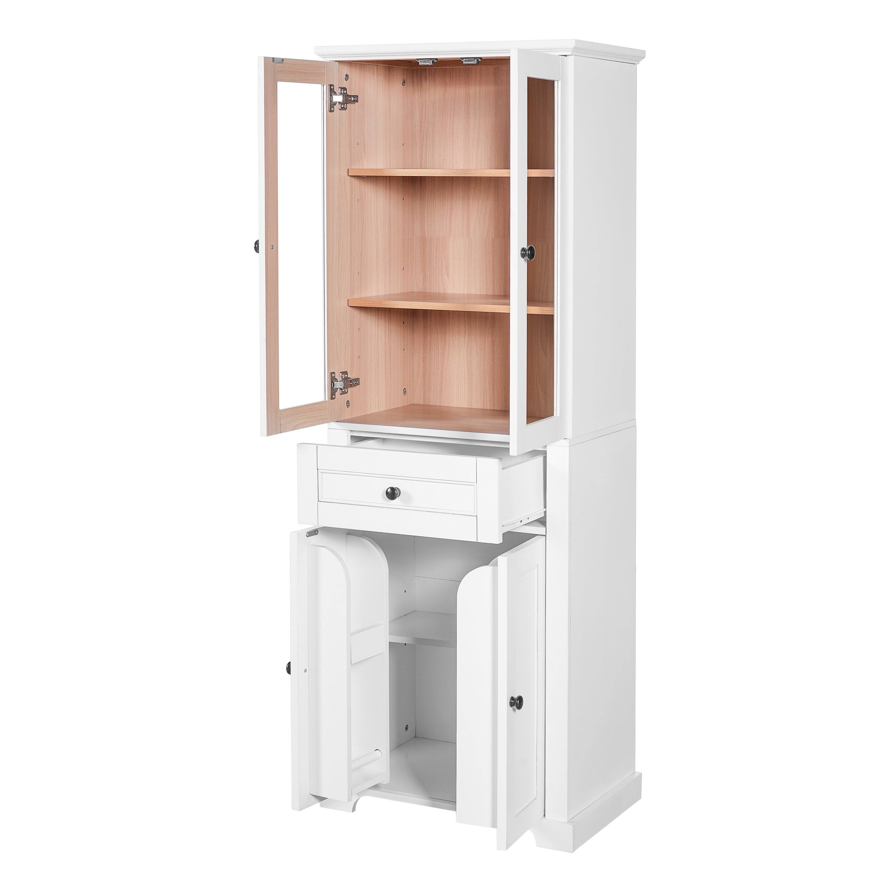 Angle. Boyel Living - 67.2 Inch Tall Bathroom Storage Cabinet with Tempered Glass Doors Adjustable Shelves Drawer Soft Close Linen Tower - White.