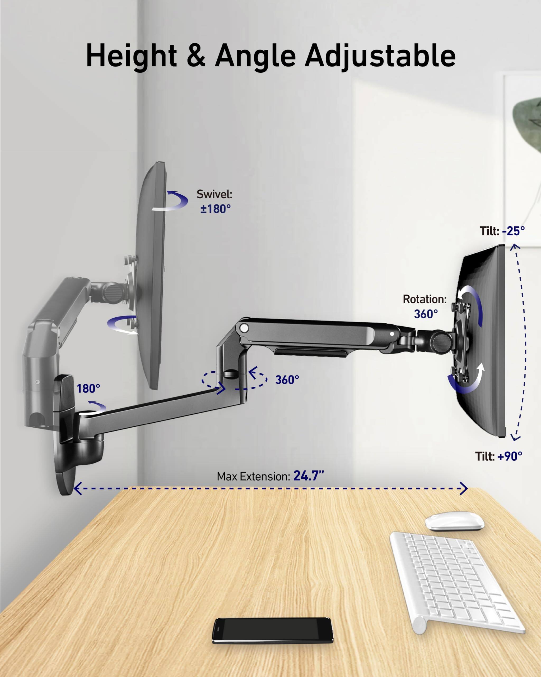 Height & Angle Adjustable

- Swivel: ±180°
- Tilt: -25° to +90°
- Rotation: 360°
- Max Extension: 24.7"
