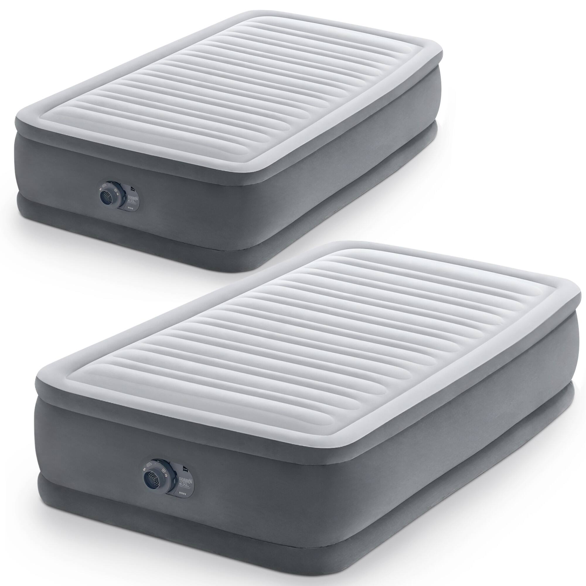 Front. Intex - Intex Dura Beam Comfort Plus Airbed Mattress w/ Built In Pump, Twin Size, 2 Pack - Gray.