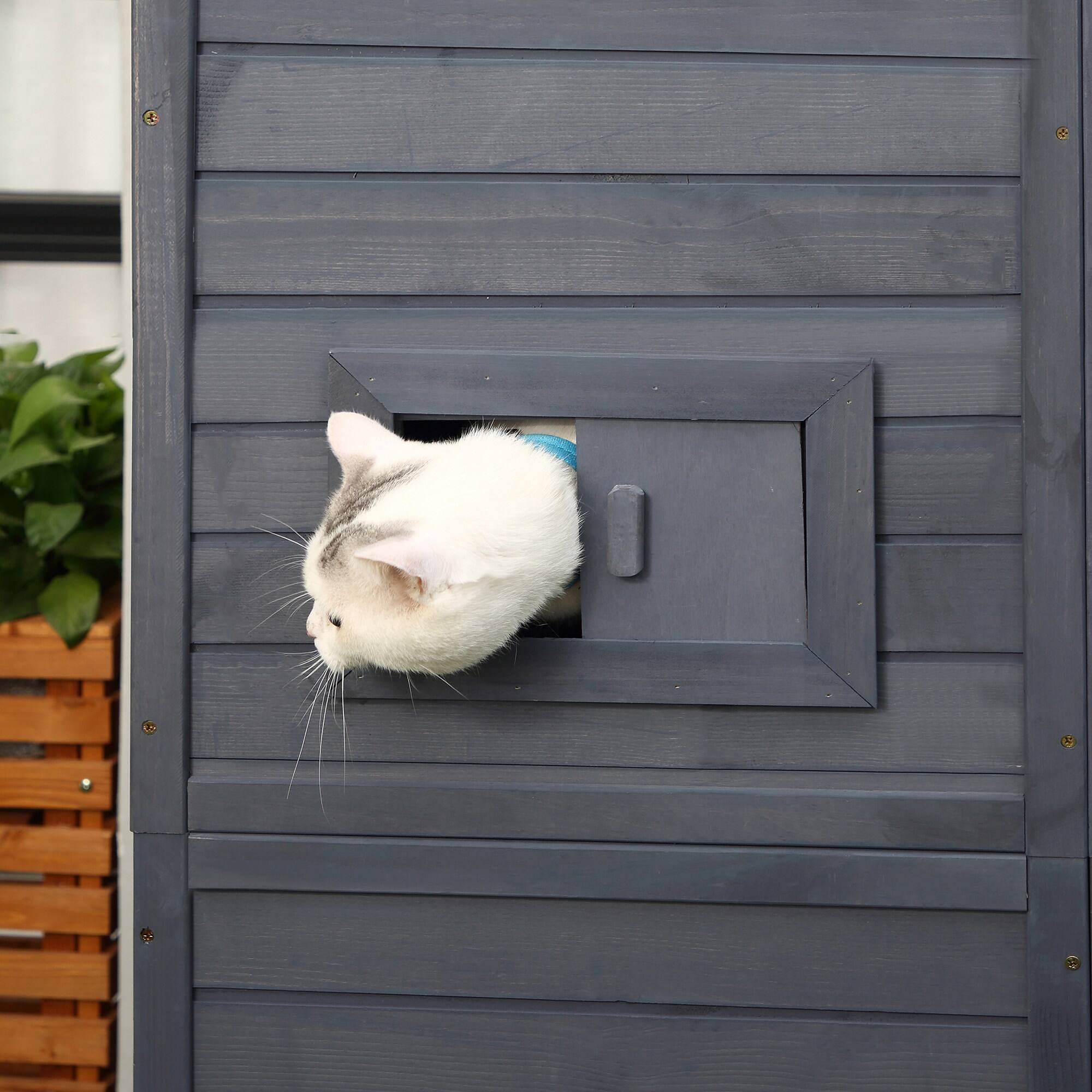 Alt View 4. Pawhut - Outdoor Catio Enclosure, Wooden Patio Cat Window Box with Platforms, Waterproof Asphalt Roof, Ramps, 77" L.